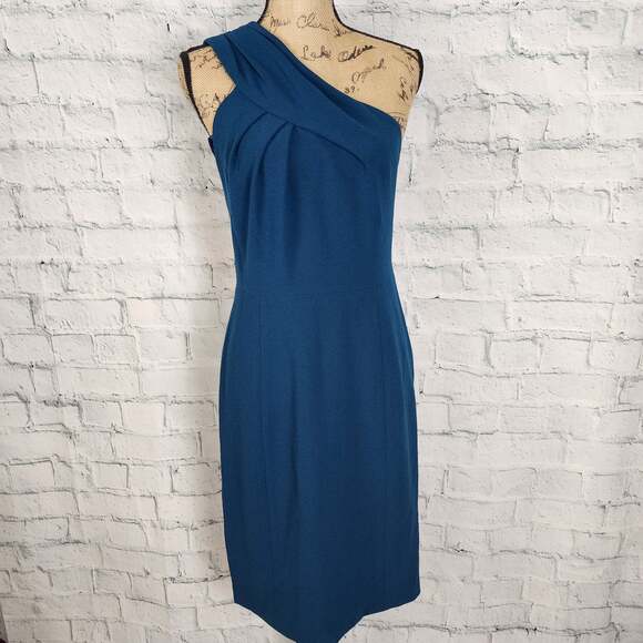 Tory Burch Ashley dress Sz 10 winter teal one shoulder mini zip up A30C - Picture 2 of 6